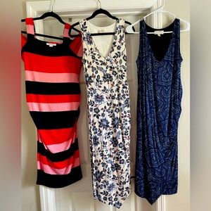 3 Maternity dresses size small. 2 are from Motherhood and on is Jessica Simpson.